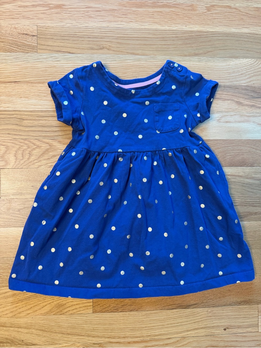 Mini Boden Royal Blue Dress with Gold Polka Dots